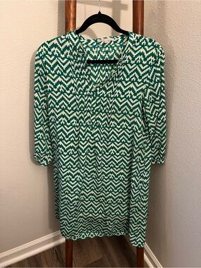 Gap Green Geometric Chevron Print Long Sleeve Shift Dress Small